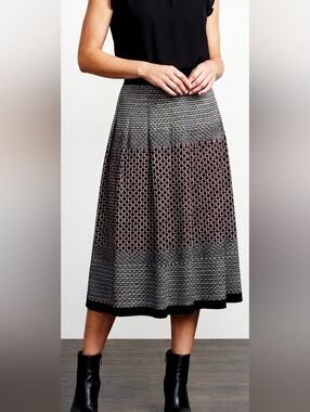 Talbots Midi Skirt Pleated Graphic Print Work Chic A Line Romantic Teacher Girly